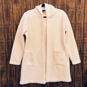 Cream White Sherpa Hooded Open Mid Length Jacket